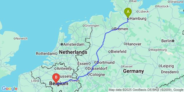 Map: Charleroi Airport Brussels South (CRL) to Den Hoom