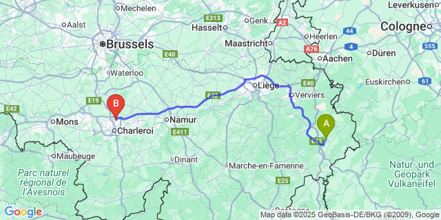 Map: Charleroi Airport Brussels South (CRL) to Iveldingen