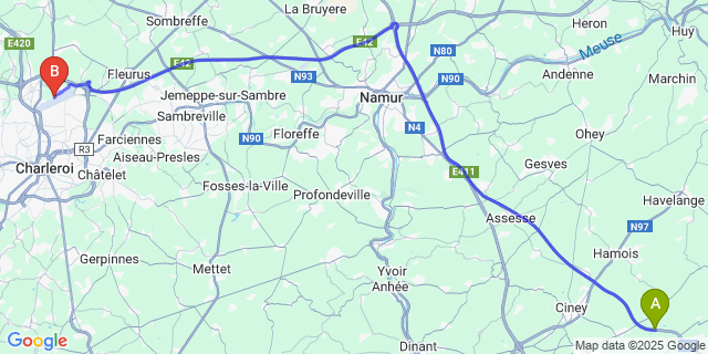 Map: Charleroi Airport Brussels South (CRL) to Jannee