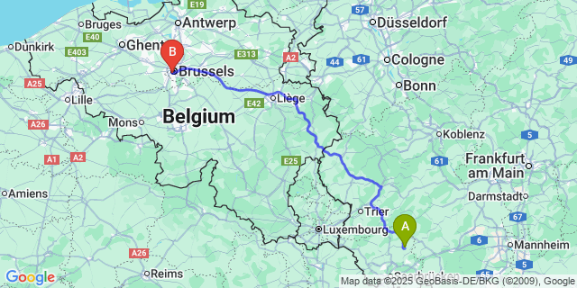 Map: Brussels Midi Train Station to Journal