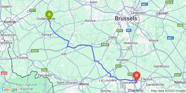 Map: Charleroi Airport Brussels South (CRL) to Kerselare