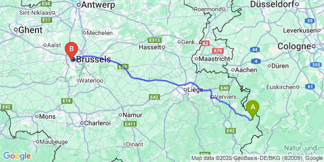 Map: Brussels Midi Train Station to Krinkelt