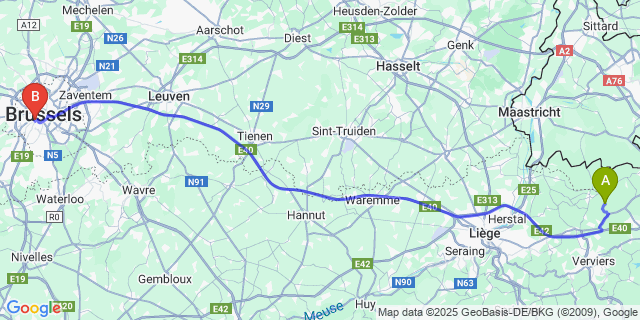 Map: Brussels Midi Train Station to La Clouse