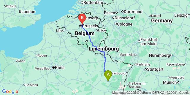 Map: Brussels Zaventem Airport (BRU) to Les Forges