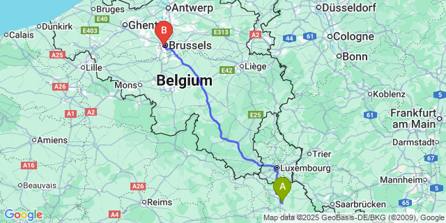 Map: Brussels Midi Train Station to Logne