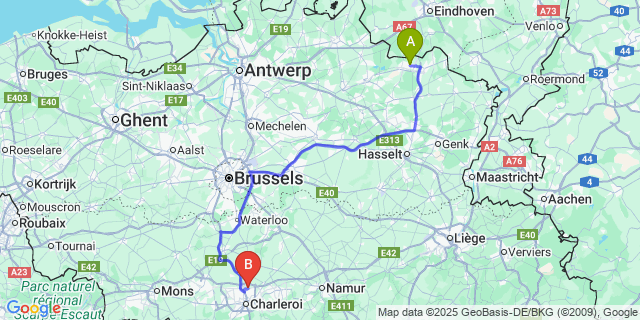 Map: Charleroi Airport Brussels South (CRL) to Lutlommel