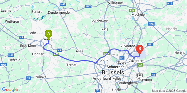 Map: Brussels Zaventem Airport (BRU) to Mijlbeek