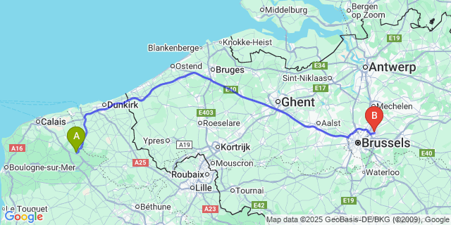 Map: Brussels Zaventem Airport (BRU) to Mont-dle-Oufalijhe