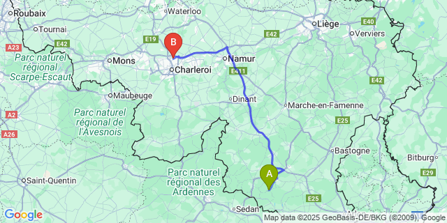 Map: Charleroi Airport Brussels South (CRL) to Mortehan
