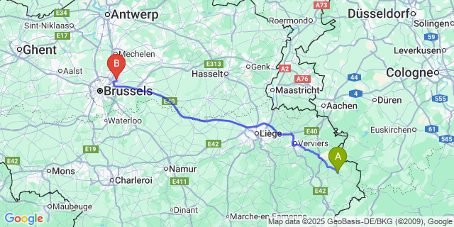 Map: Brussels Zaventem Airport (BRU) to Nidrum