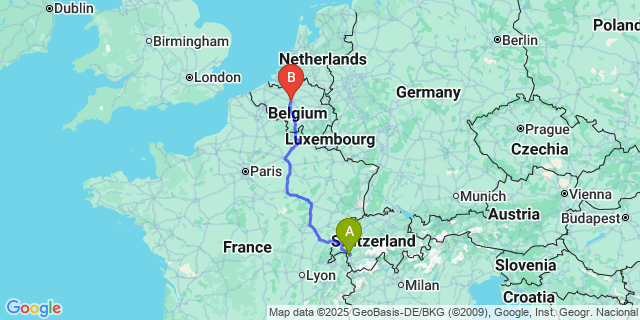 Map: Brussels Midi Train Station to Noville
