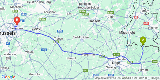 Map: Brussels Zaventem Airport (BRU) to Nurop