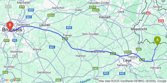 Map: Brussels Midi Train Station to Obsinnich