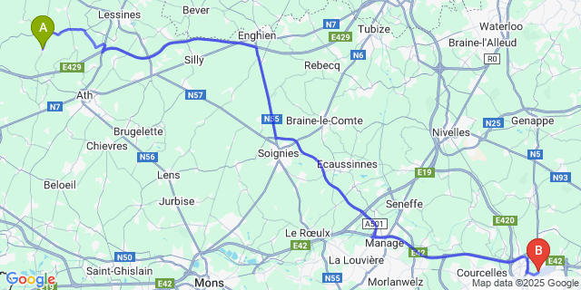 Map: Charleroi Airport Brussels South (CRL) to OEudeghien