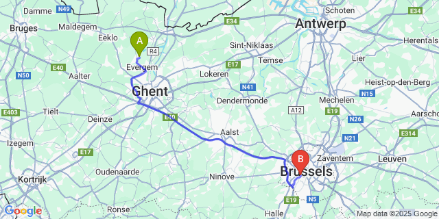 Map: Brussels Midi Train Station to Oostveld