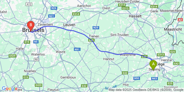 Map: Brussels Midi Train Station to Pairay