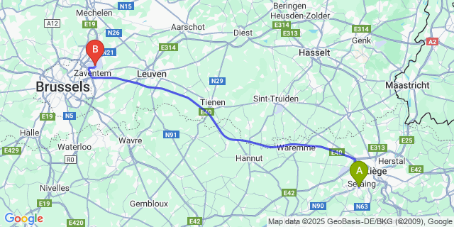 Map: Brussels Zaventem Airport (BRU) to Pairay