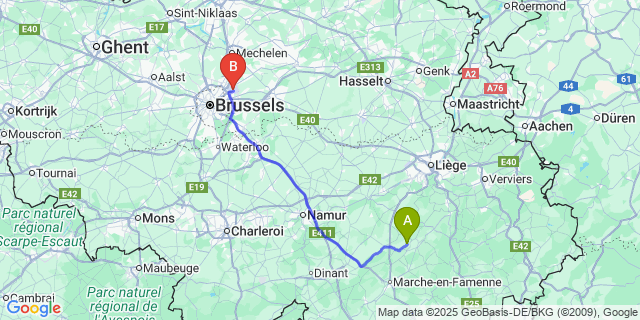Map: Brussels Zaventem Airport (BRU) to Palenge