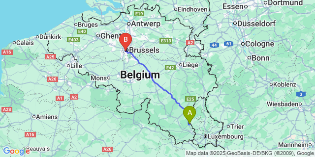 Map: Brussels Midi Train Station to Parette