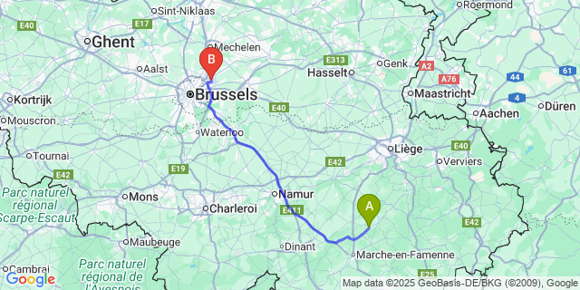 Map: Brussels Zaventem Airport (BRU) to Petit-Han