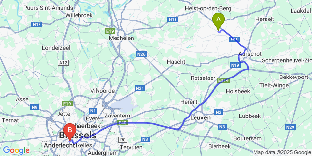 Map: Brussels Midi Train Station to Pijpelheide