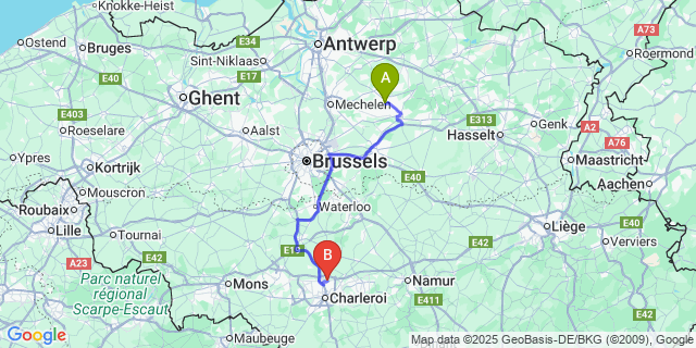 Map: Charleroi Airport Brussels South (CRL) to Pijpelheide