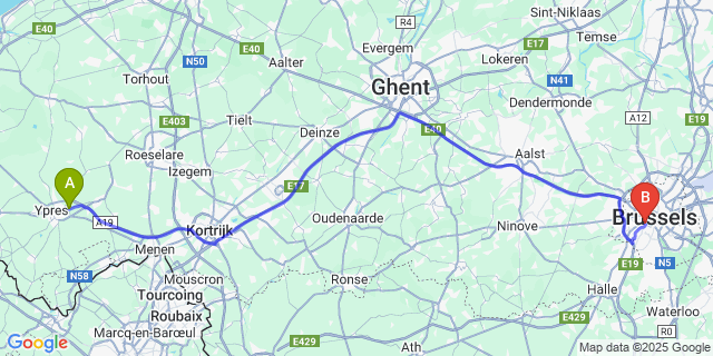 Map: Brussels Midi Train Station to Potyze