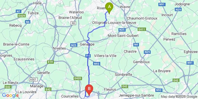 Map: Charleroi Airport Brussels South (CRL) to Profondsart