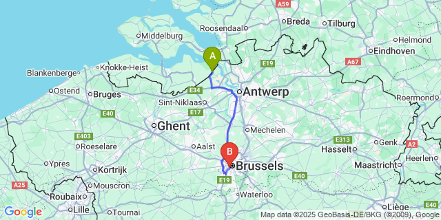 Map: Brussels Midi Train Station to Prosperpolder