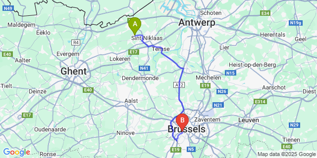 Map: Brussels Midi Train Station to Puivelde