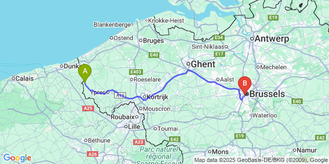 Map: Brussels Midi Train Station to Roesbrugge