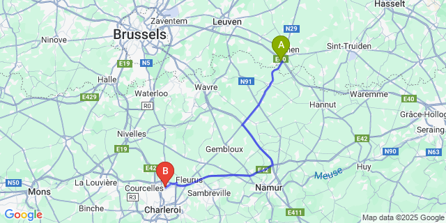 Map: Charleroi Airport Brussels South (CRL) to Rommersom