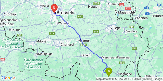 Map: Brussels Midi Train Station to Rondu
