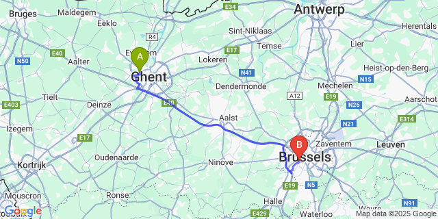 Map: Brussels Midi Train Station to Rooigem