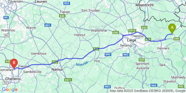 Map: Charleroi Airport Brussels South (CRL) to Ruyff