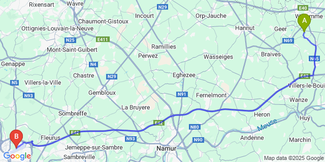Map: Charleroi Airport Brussels South (CRL) to Saives
