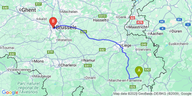 Map: Brussels Midi Train Station to Salmchateau