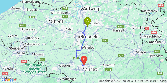 Map: Charleroi Airport Brussels South (CRL) to Schiplaken