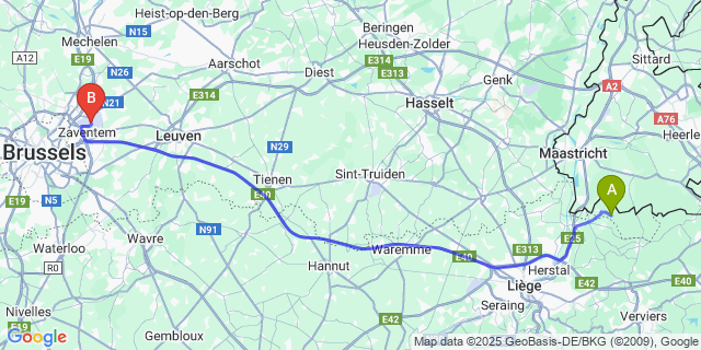 Map: Brussels Zaventem Airport (BRU) to Schophem