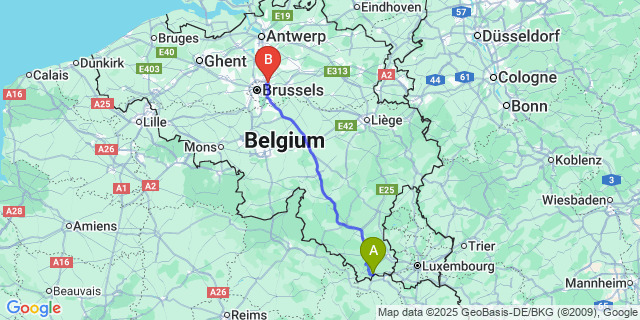 Map: Brussels Zaventem Airport (BRU) to Signeulx
