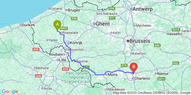 Map: Charleroi Airport Brussels South (CRL) to Sleihage