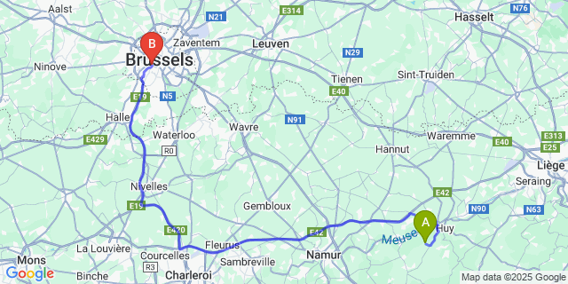 Map: Brussels Midi Train Station to Solieres