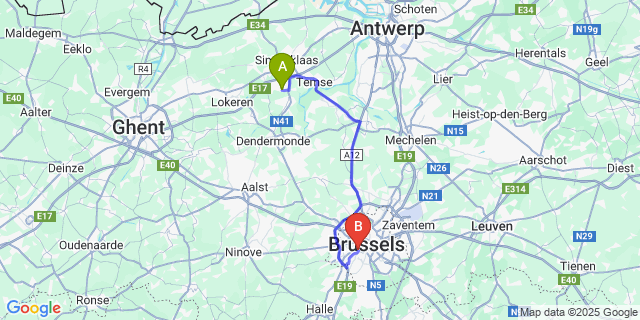 Map: Brussels Midi Train Station to Sombeke