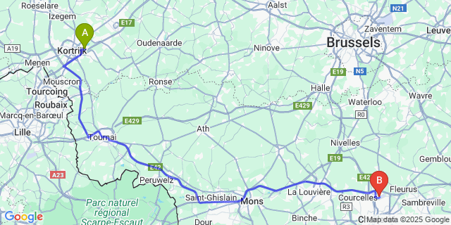 Map: Charleroi Airport Brussels South (CRL) to Stasegem