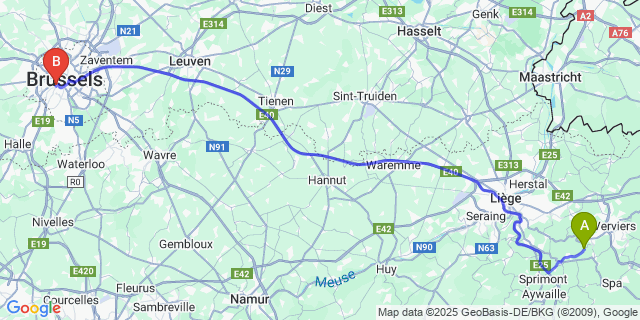 Map: Brussels Midi Train Station to Tancremont