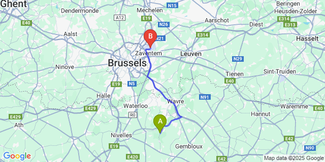 Map: Brussels Zaventem Airport (BRU) to Tangissart