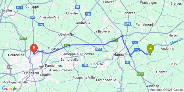 Map: Charleroi Airport Brussels South (CRL) to Thon-Samson