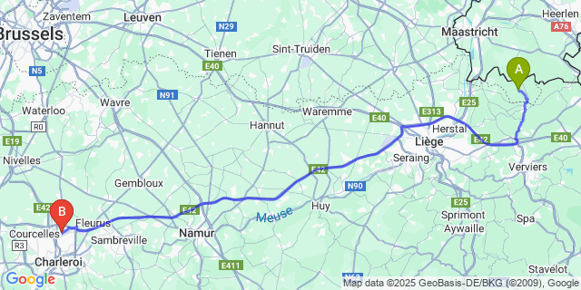 Map: Charleroi Airport Brussels South (CRL) to Veurs