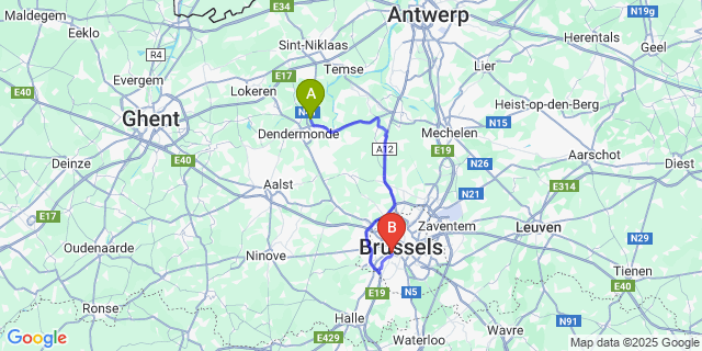 Map: Brussels Midi Train Station to Vlassenbroek