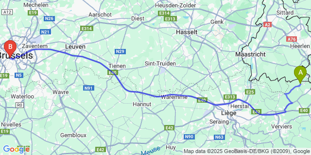 Map: Brussels Midi Train Station to Volkerich